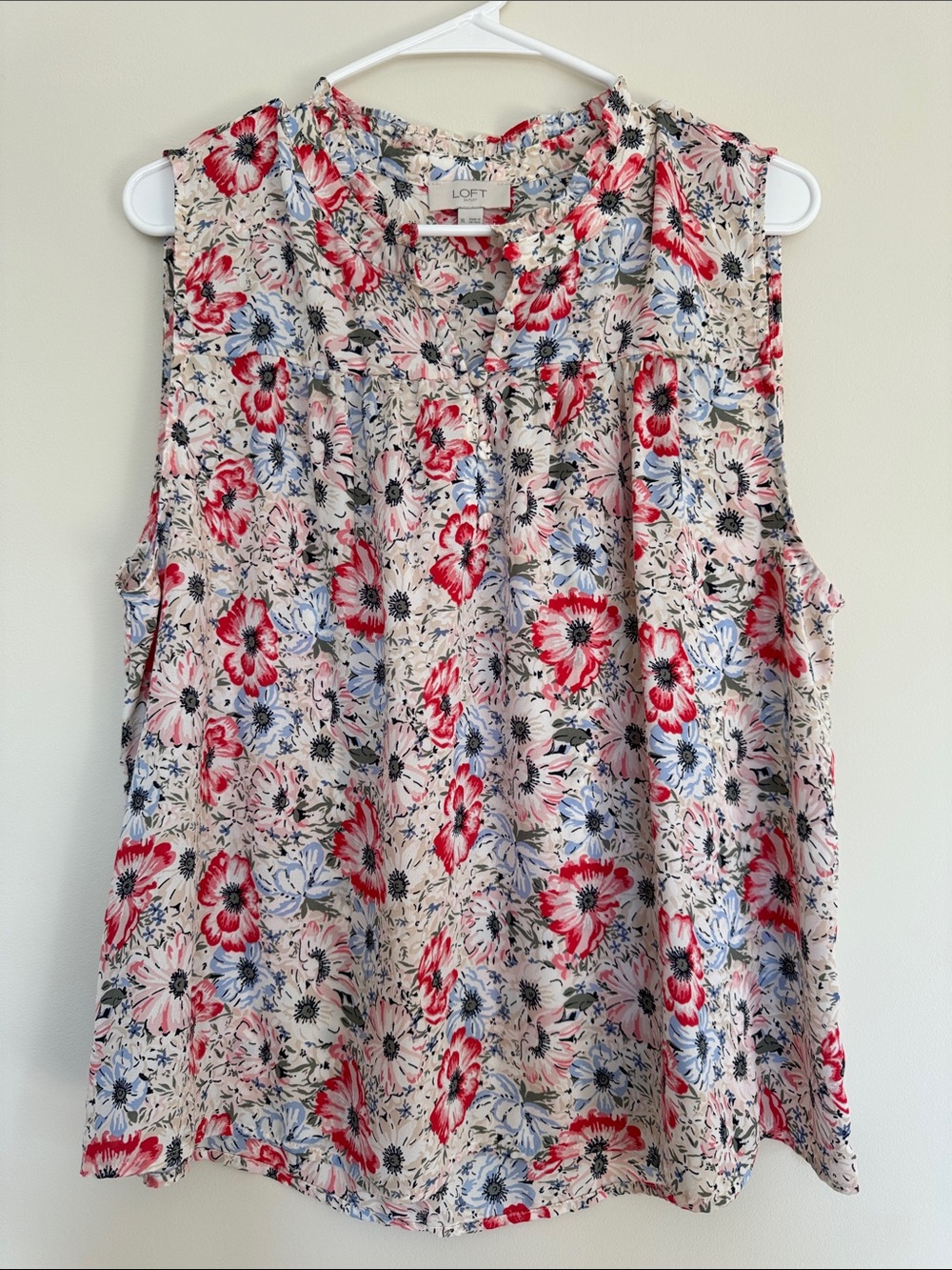 LOFT Cream Floral Sleeveless Camisole with Red & Blue Flowers